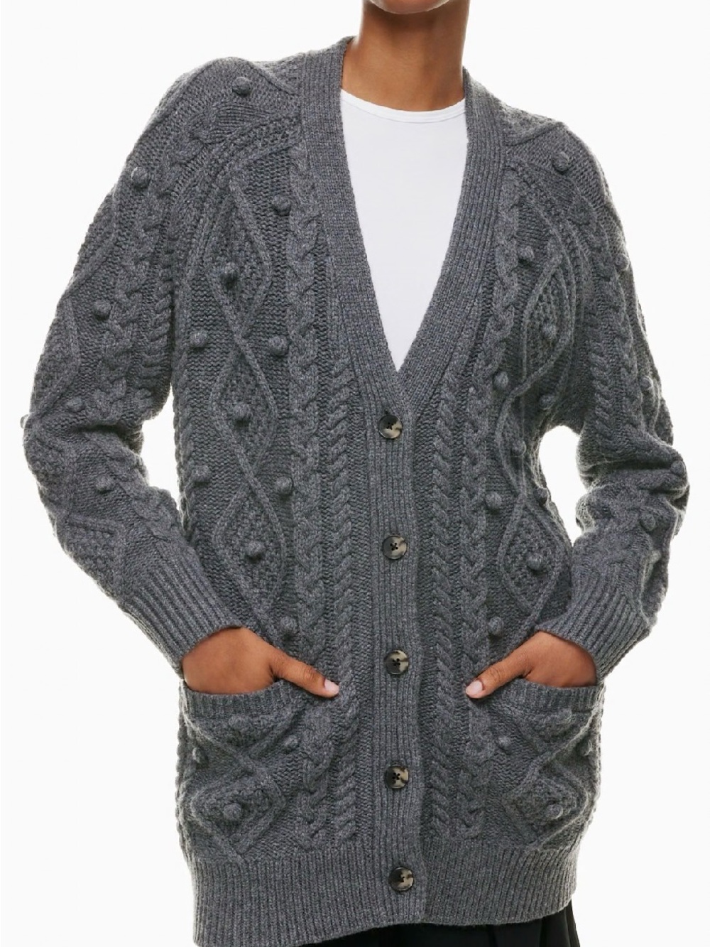 Wilfred  Cozy Pom-Pom Knit Cardigan Sweater - Slate Gray size XL